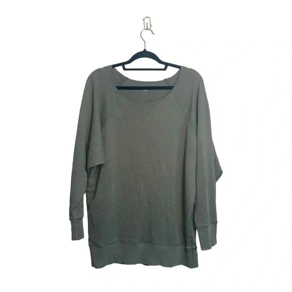 aerie Tops Aerie Camp City Olive Green Wide Neck Oversized
